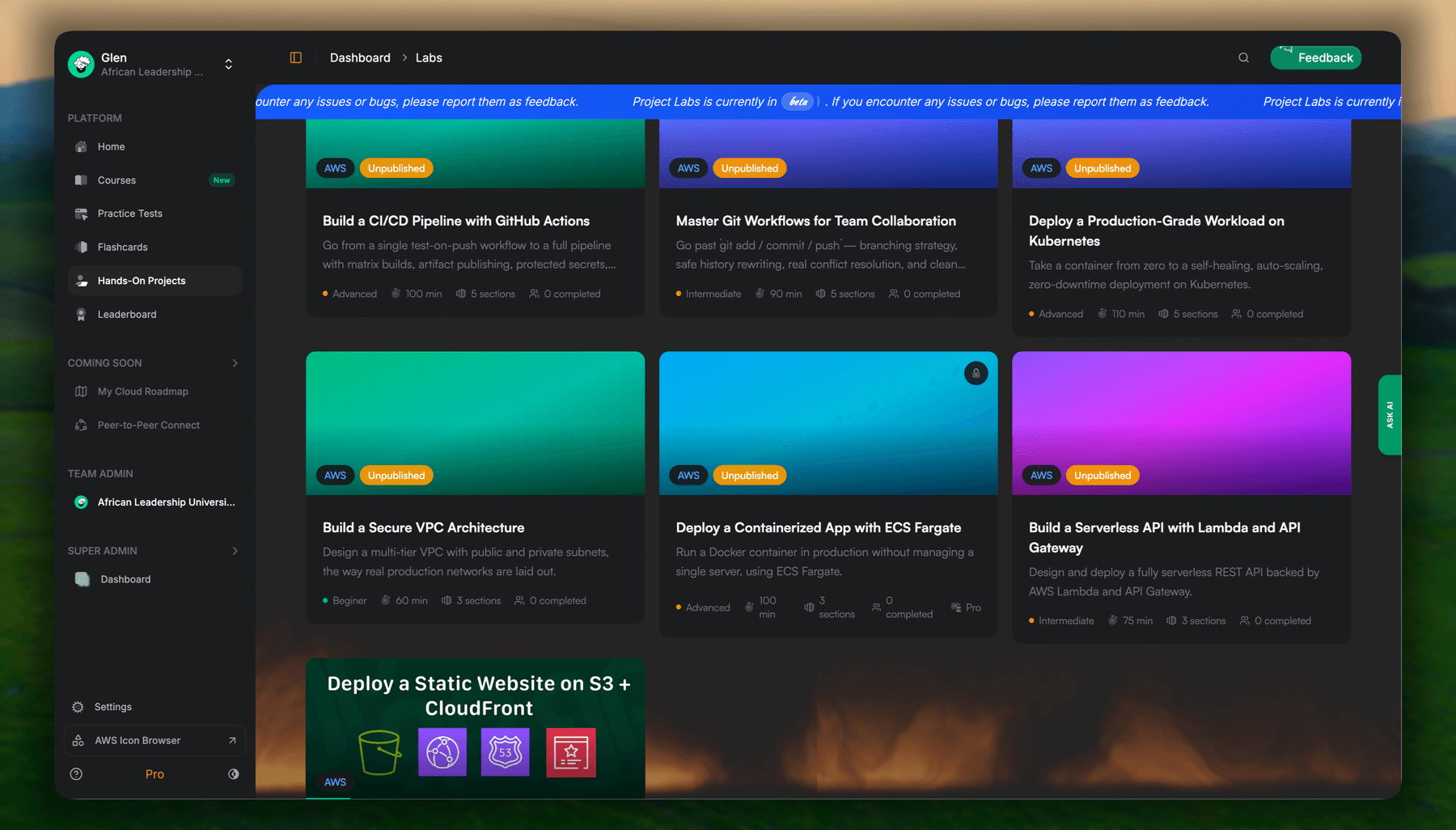 Hands-on labs, currently in beta